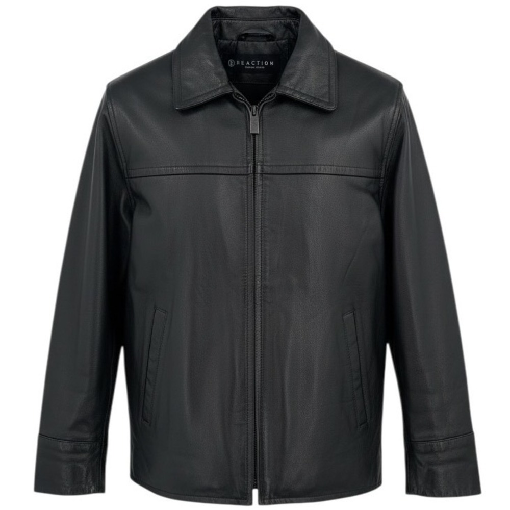Kenneth Cole Reaction Black Leather Jacket M 10/12 Moto Edgy Mob Minimalist Coat